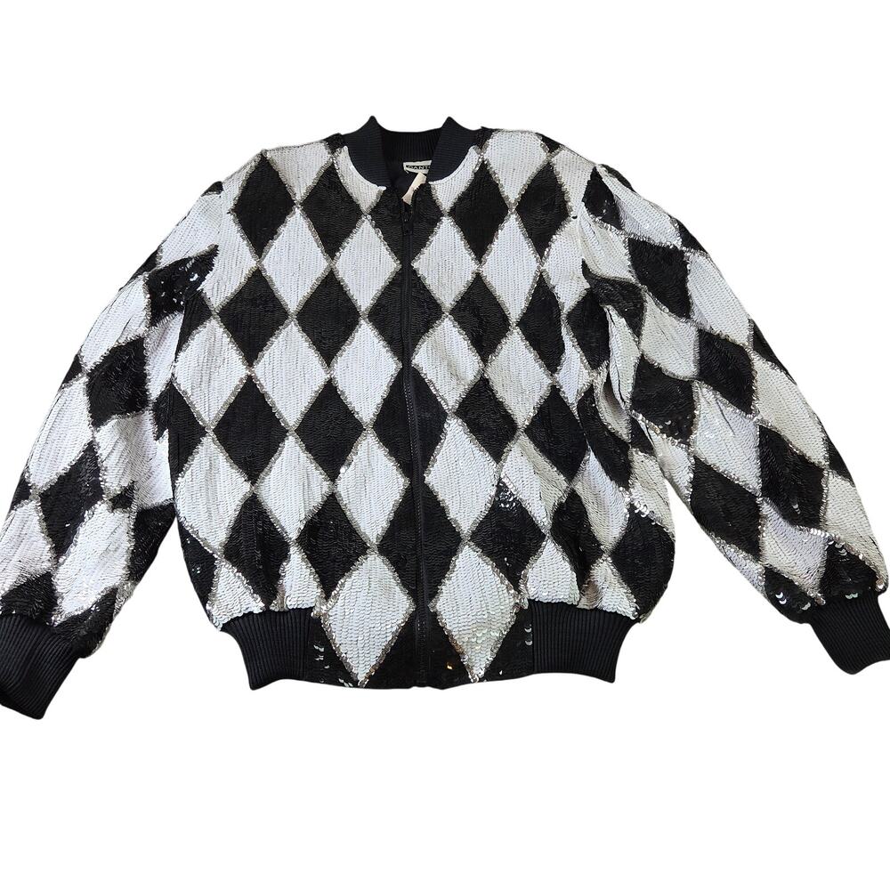 Gantos Vintage 90s Silk Sequin Harlequin Bomber Jacket Womens S India